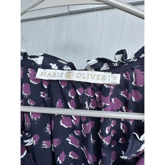 Marie Oliver Purple Printed Long Sleeve Alana Silk Tiered Mini Dress Size Medium - Picture 2 of 5